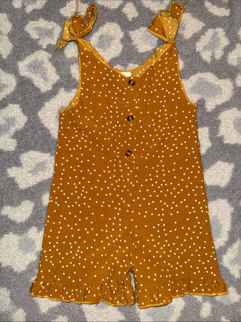 Girls' Mustard Polka Dot Tie-Strap Romper